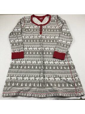 LazyOne Red Nordic Bear Print Nightshirt Small 100% Cotton Long Sleeve Pajama